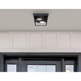 Westinghouse Lighting Peterson 12 Inch, Two Light Outdoor Flush Mount Ceiling Fixture, Textured Black Finish, Clear Glass