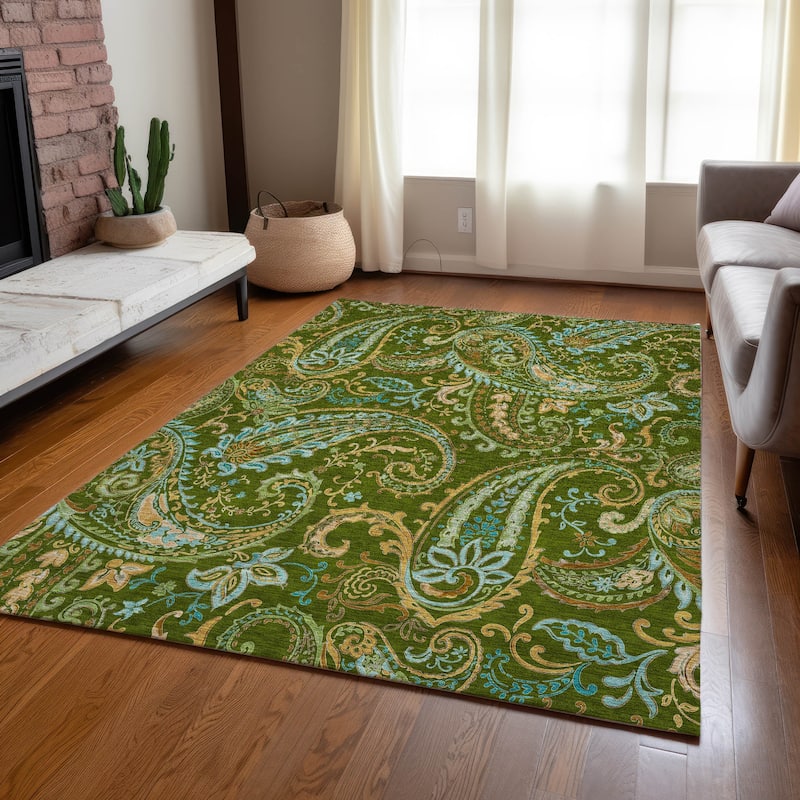 Machine Washable Indoor/ Outdoor Paisley Chantille Rug
