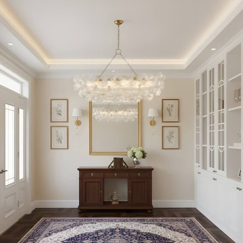 Gold Bubble Ball Chandelier, LED Pendant Light with Glass Globes