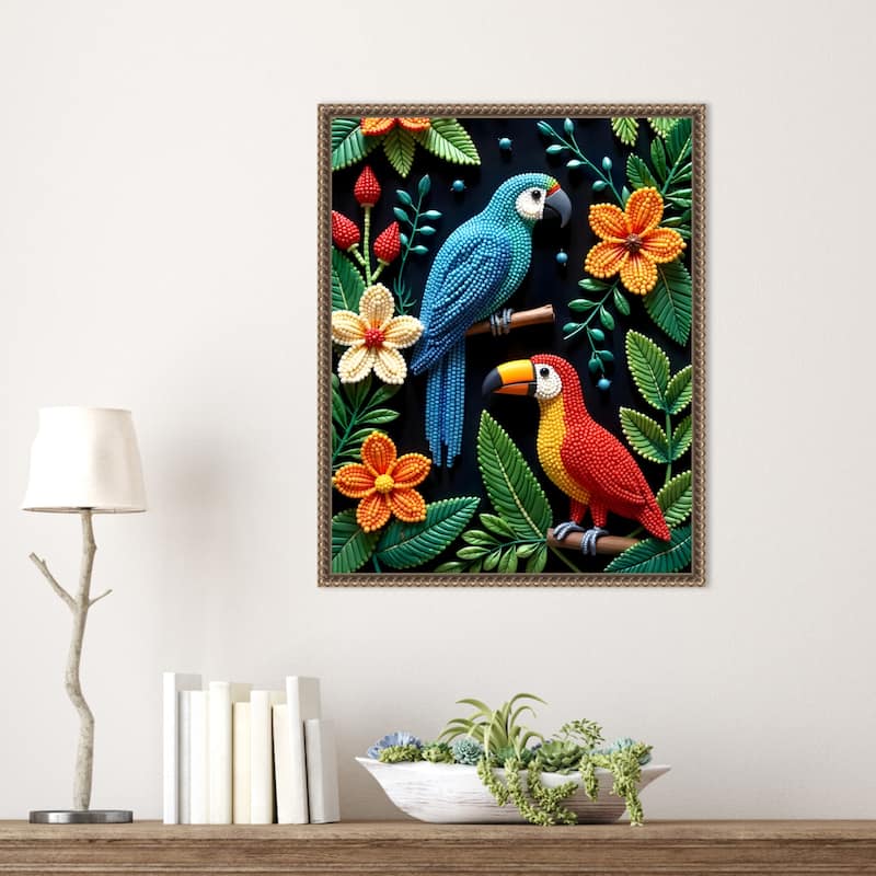 Parrot and Toucan In a Beaded Forest by Uma Gokhale Framed Canvas Wall Art