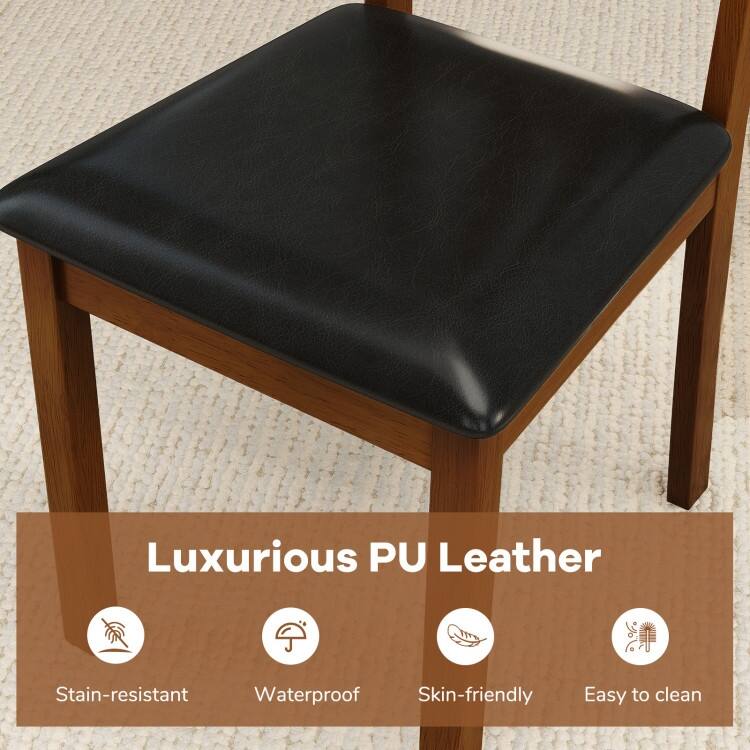 Rubber Wood Dining Chairs Set of 2 with PU Leather Upholstery V-Shaped Backrest - 17.5" x 19" x 35"