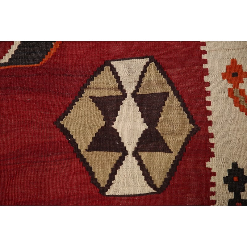 Red Kilim Qashqai Persian Vintage Rug Flatweave Wool Carpet - 5'1" x 9'11"