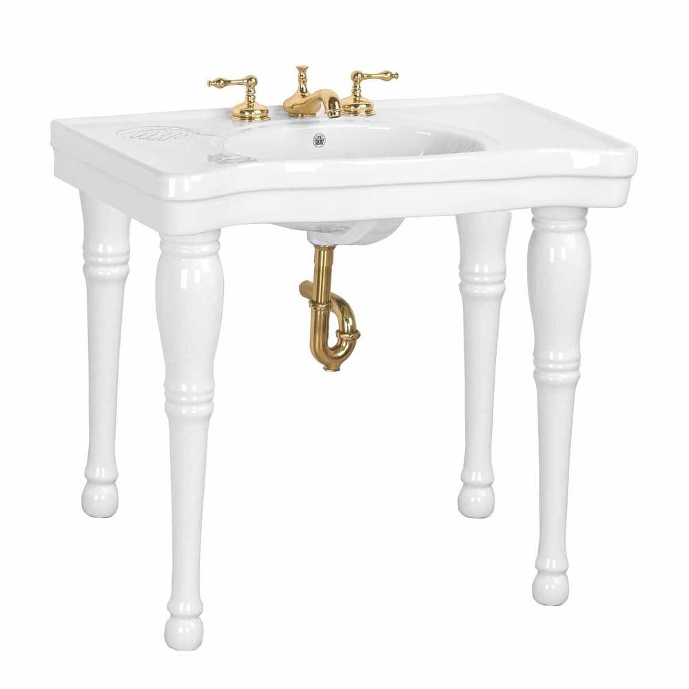 White Belle Epoque Spindle Leg Bathroom Console Sink (White)