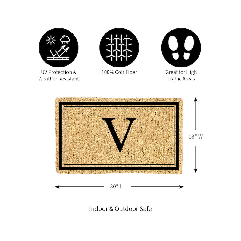 28 in. x 16 in. Monogram Coir Mat, Letter "V"