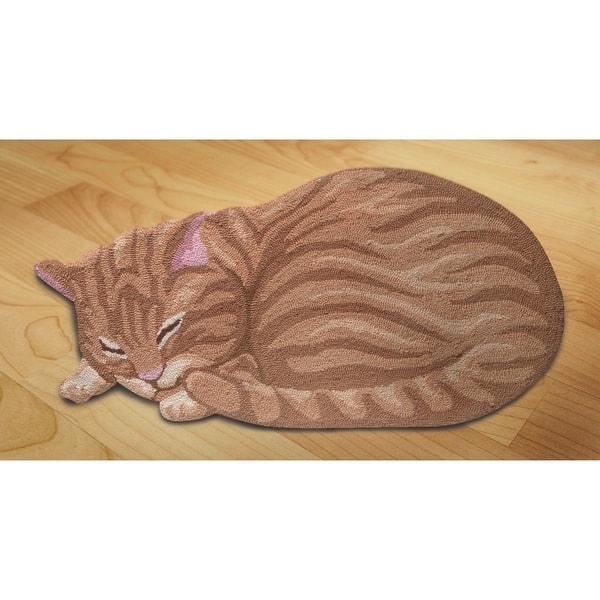Shop Sleeping Orange Tabby Cat Shaped Throw Rug Hand Hooked