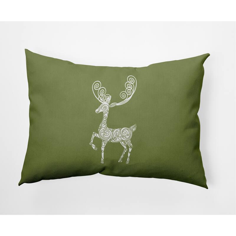 Fancy Christmas Reindeer Decorative Throw Pillow - 14" x 20" - Sage Green
