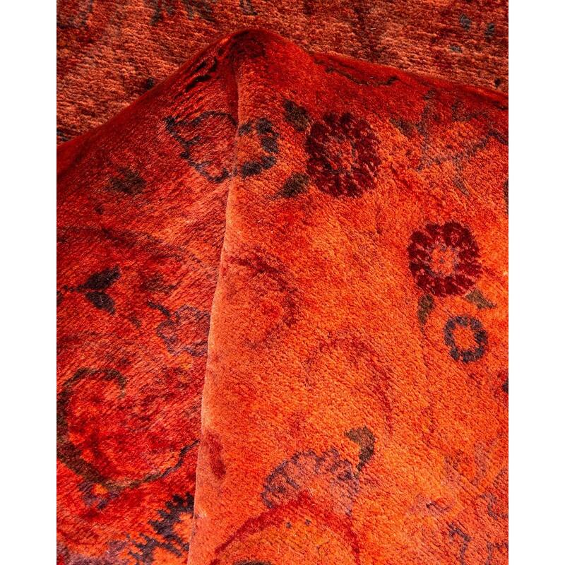 Overton Hand Knotted Wool Vintage Inspired Modern Contemporary Overdyed Orange Round Area Rug - 5' 4" x 5' 4"