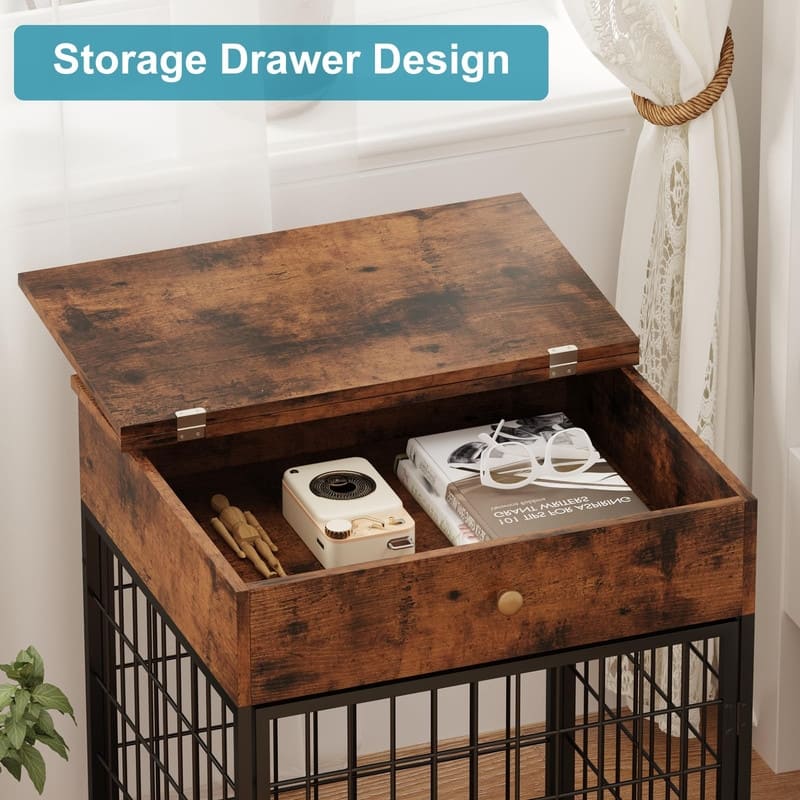 Wooden Dog Kennel Crate Furniture Side Table End Table with Drawer for Small Dogs