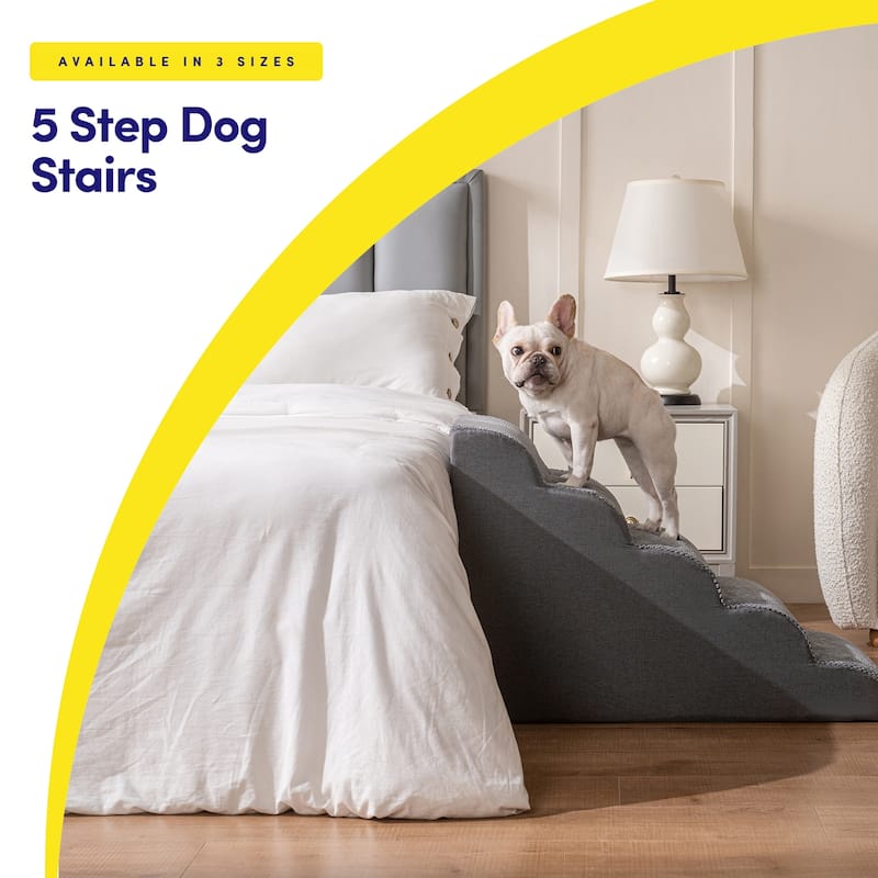 Pet Stairs/Ramp Non Slip High Density Foam 3/4/5 Steps Dog Cat Puppy - 5 Tiers