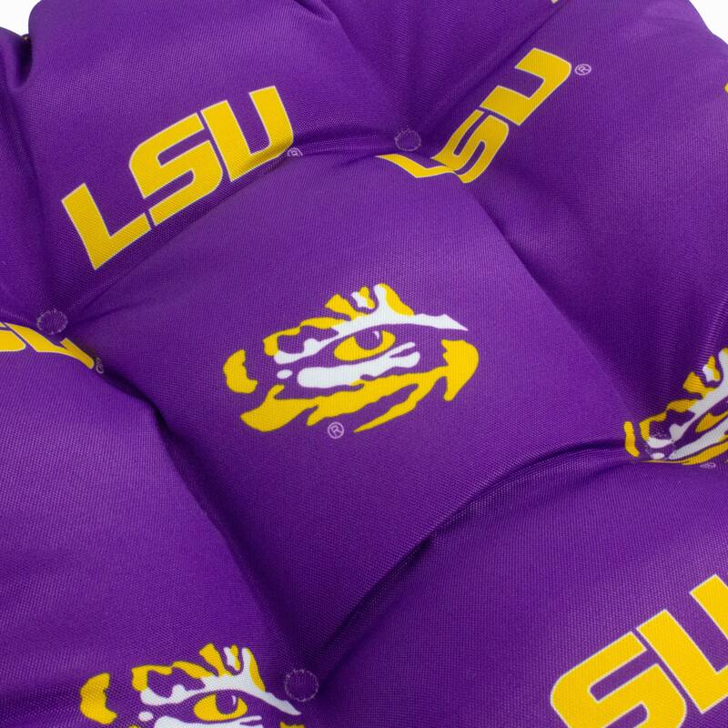 LSU Tigers Indoor / Outdoor Seat Cushion Patio D Cushion 20" x 20", 2 Tie Backs - 20" x 20" x 3"
