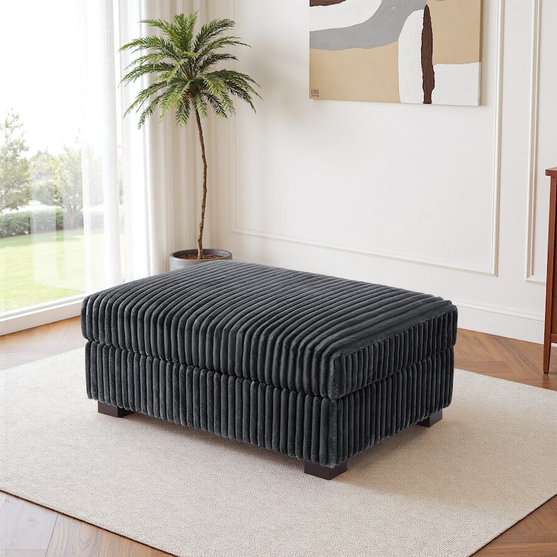 Modern Overise Plush Corduroy Ottoman With Wood Leg