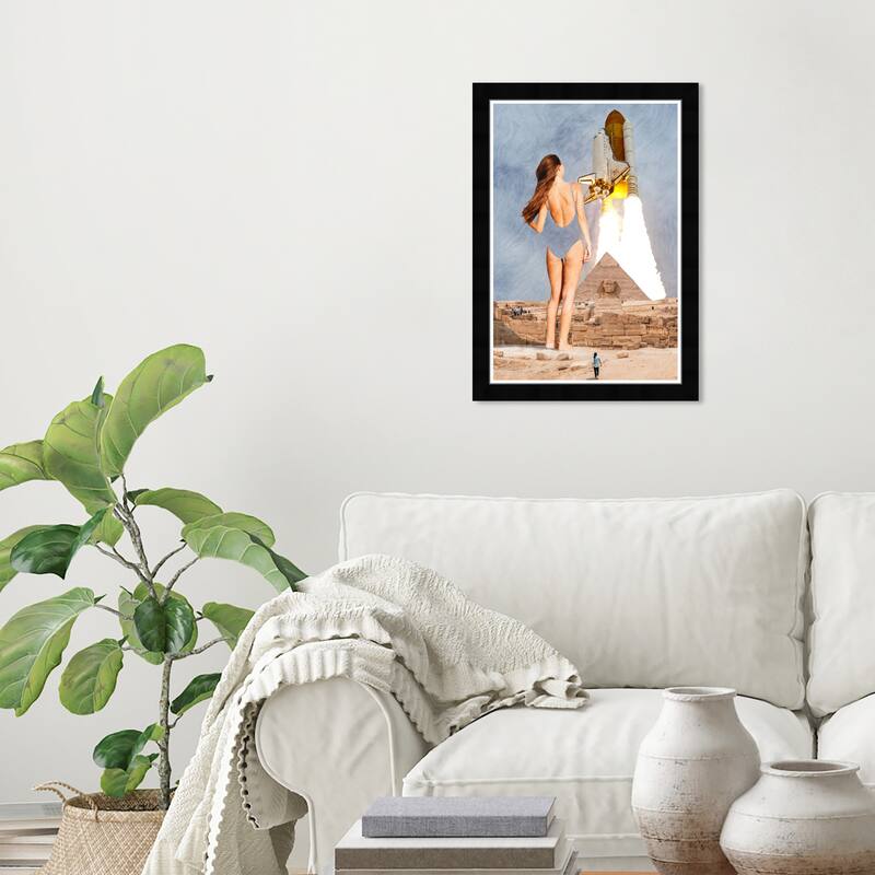 Wynwood Studio Prints Fashion and Glam Out Of This World Blue and Tan Modern & Contemporary Wall Art Canvas Print - Black