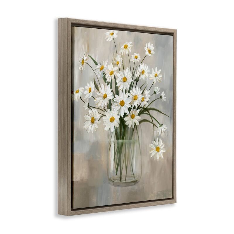 Stupell Daisy Bloom Bouquet Potted Flowers Abstract Pattern Floater Frame - Off-White
