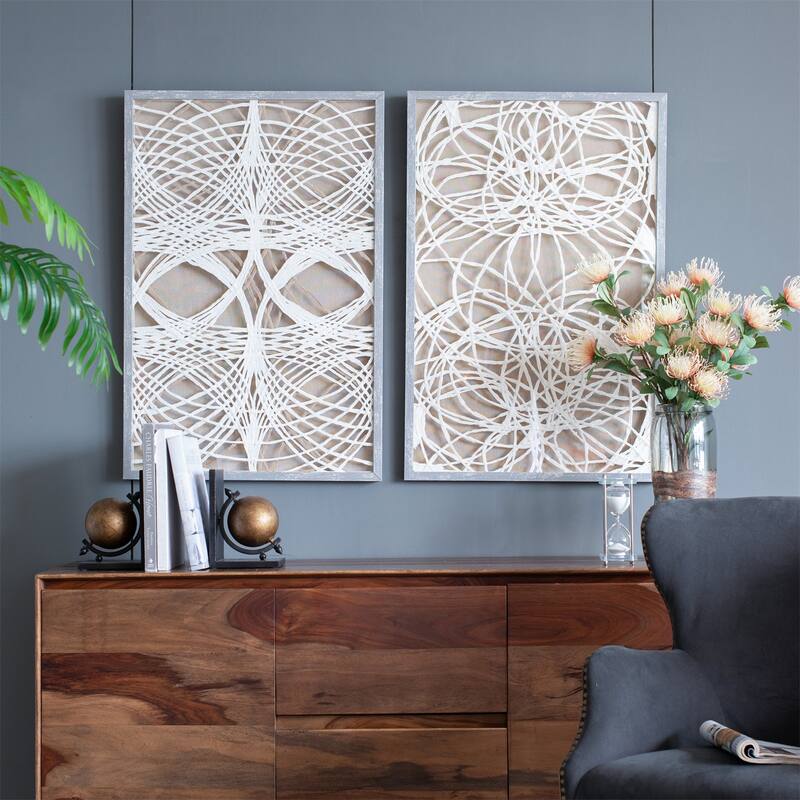 23.5x1x35.5 inch S/2 Leaf Shadow Box Wall Decorate - White+Grey