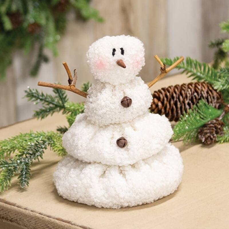 White Sherpa Melting Snowman Plush Figure Winter Shelf Decor - 4" x 4" x 6"