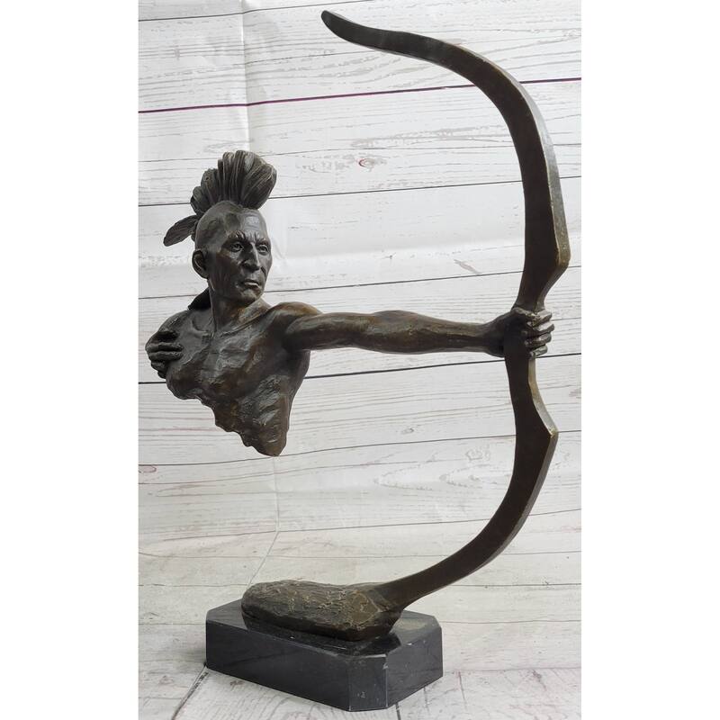 Native American Indian Mohawk Archer Bow Bronze Sculpture Statue Figure 17 Inches