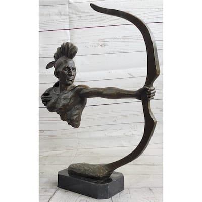 Native American Indian Mohawk Archer Bow Bronze Sculpture Statue Figure 17 Inches