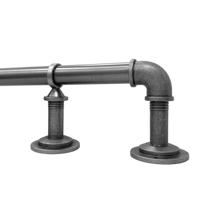 Lumi 1" Single Curtain Rod Set Pewter/ Matte Black- Wraparound finials - 72"-144" - Pewter