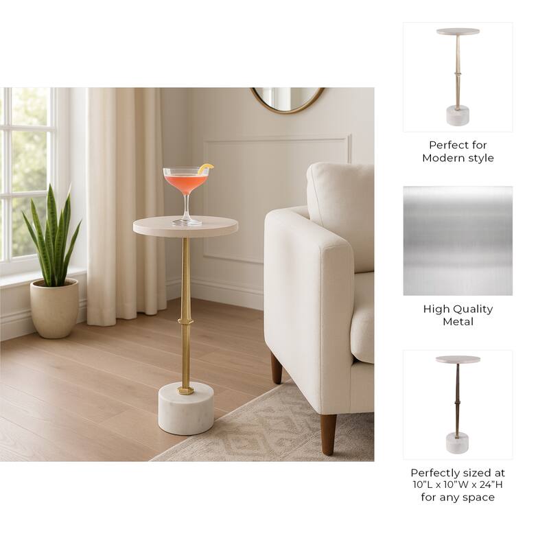Metal Side Table Modern Slim Base Round Top Cocktail Accent - 24" Gold - 24.0"