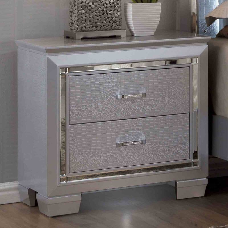 Silver Finish Bedroom Set Contemporary LED Bed Dresser Mirror Nightstand Chest