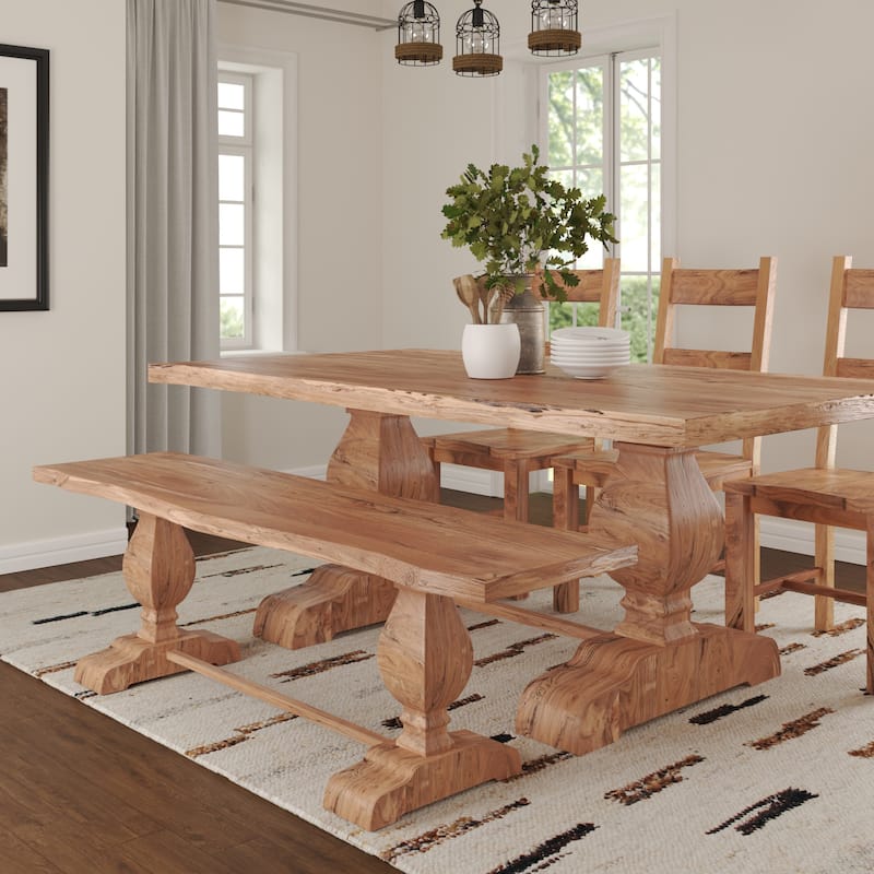 Hartford Farmhouse Hard Wood Live Edge Dining Bench by Sevita, 72" L x 16" W x 18" H - 72" L x 16" D x 18" H