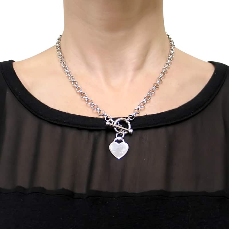 Miadora Sterling Silver Linked-Heart Charm Necklace and Bracelet 2-Piece Set - White