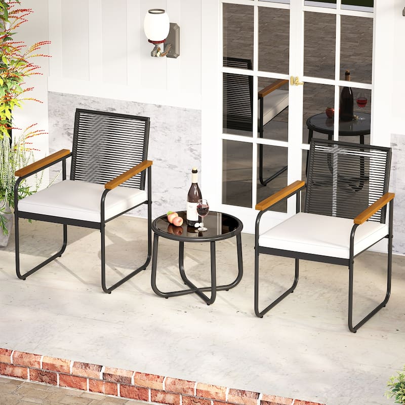 Costway 3 PCS Patio Furniture Set with Round Tempered Glass Top Table - See Details