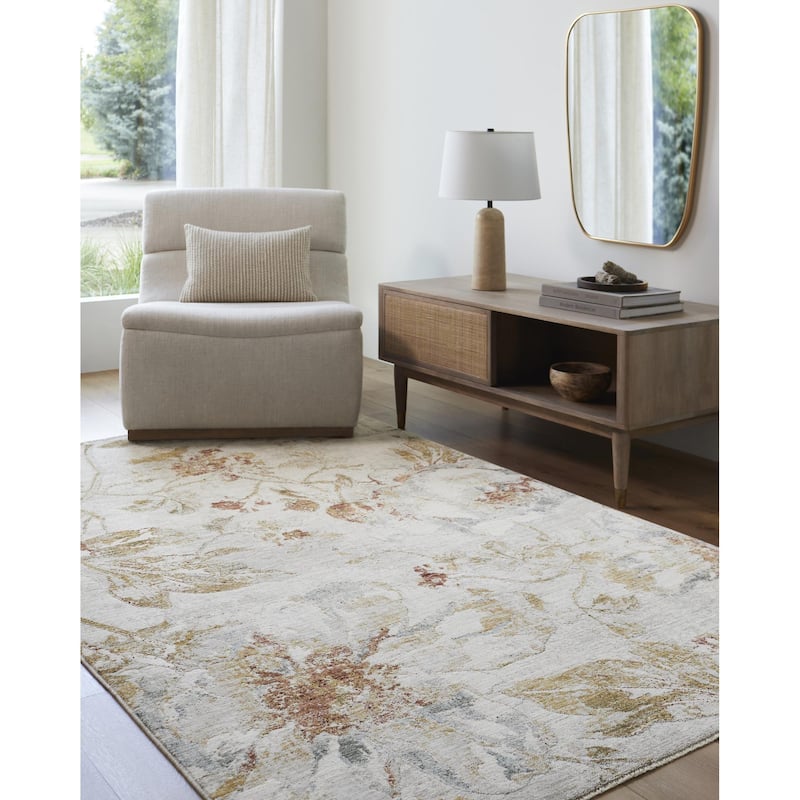 Jocelynn Coastal Floral and Botanical Area Rug - 2' x 2' 11"