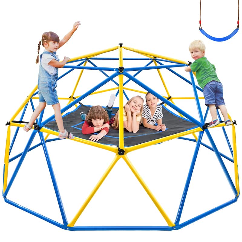 Hapfan Upgraded 10FT Climbing Dome with Canopy, Swing & Monkey Bars for Kids 3-12 (800LB)