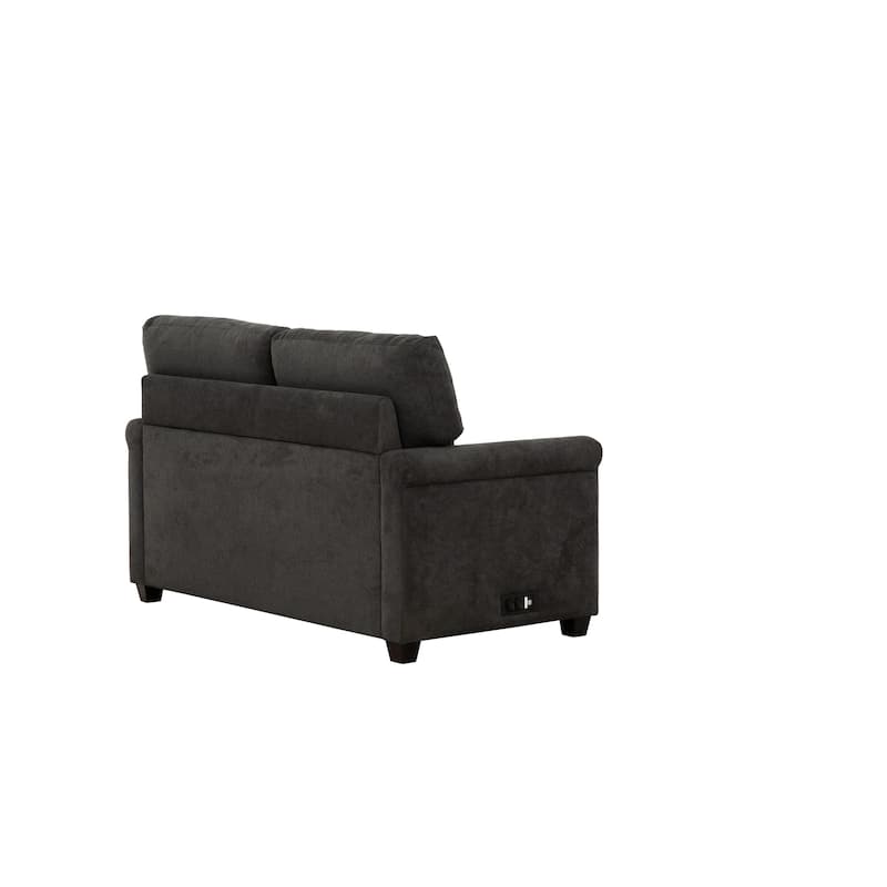 54 Inch Plush Convertible Sofa Bed with Rolled Arms, USB Ports, Dark Gray