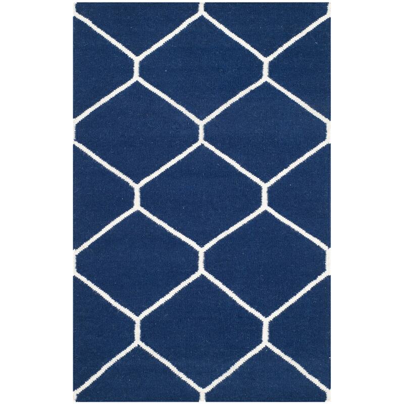 SAFAVIEH Handmade Flatweave Dhurries Walty Modern Moroccan Wool Rug - 2'6" x 4' - Navy/Ivory