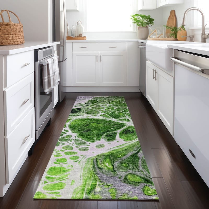 Machine Washable Indoor/ Outdoor Chantille Abstract Contemporary Rug - Lime - 2'3" x 7'6"