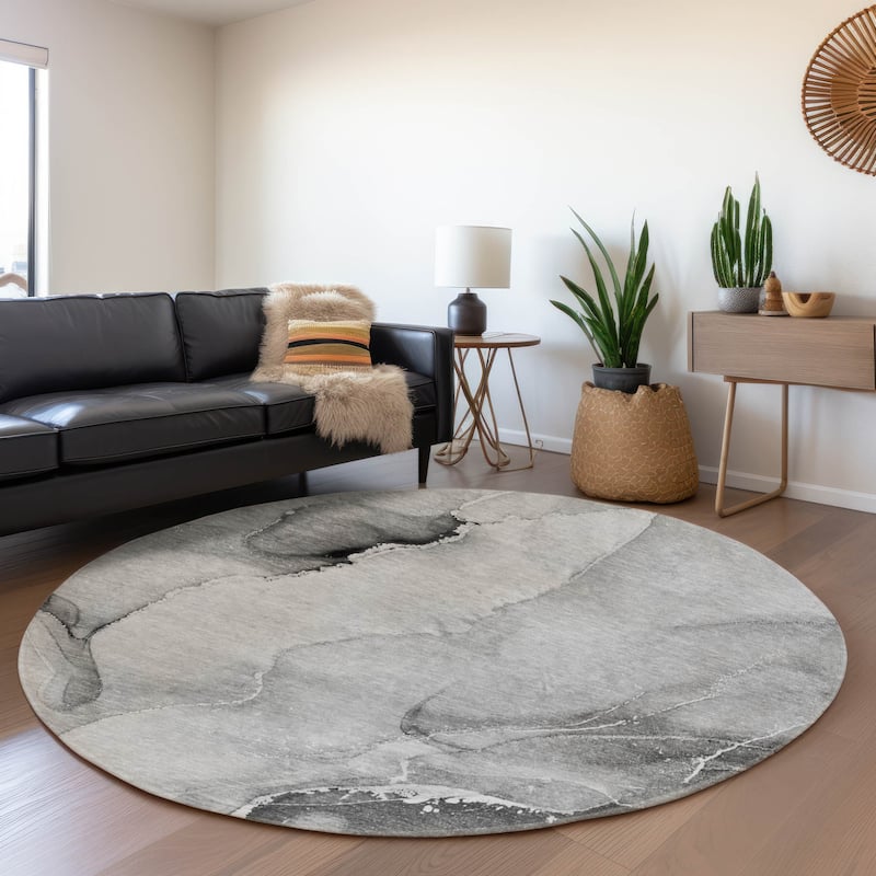 Premium Washable Super Soft Abstract Mayfield Rug - Gray - 8' x 8' - Round