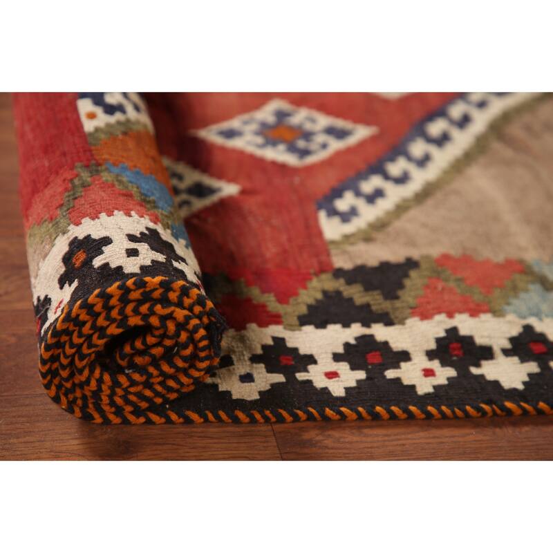 Orange Kilim Qashqai Persian Vintage Area Rug Hand-Woven Wool Carpet - 4'8" x 8'8"