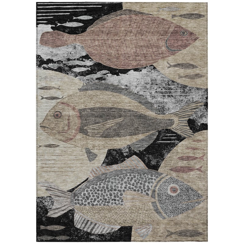 Machine Washable Indoor/ Outdoor Modern Fish Chantille Rug