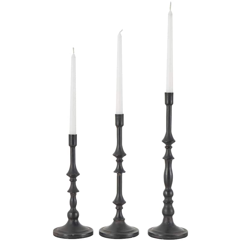 Metal Turned Style Decorative Candle Holder with Tapered Bases - Set of 3 Black - Roche River Decor - Black - 16", 13", 11"H