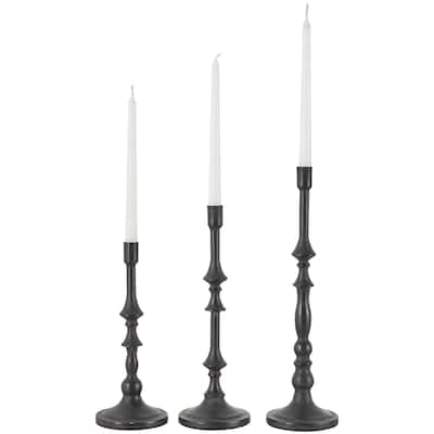 Metal Turned Style Decorative Candle Holder with Tapered Bases - Set of 3 Black - Roche River Decor