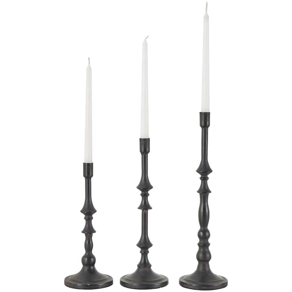 Metal Turned Style Decorative Candle Holder with Tapered Bases - Set of 3 Black - Roche River Decor