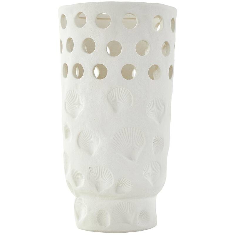 Ceramic Shell Decorative Vase with Circular Cutouts - White - Roche River Decor
