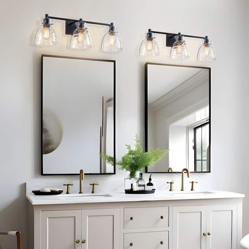 Starsky Mid-Century 3-Light Bathroom Vanity Light with Hammered Glass