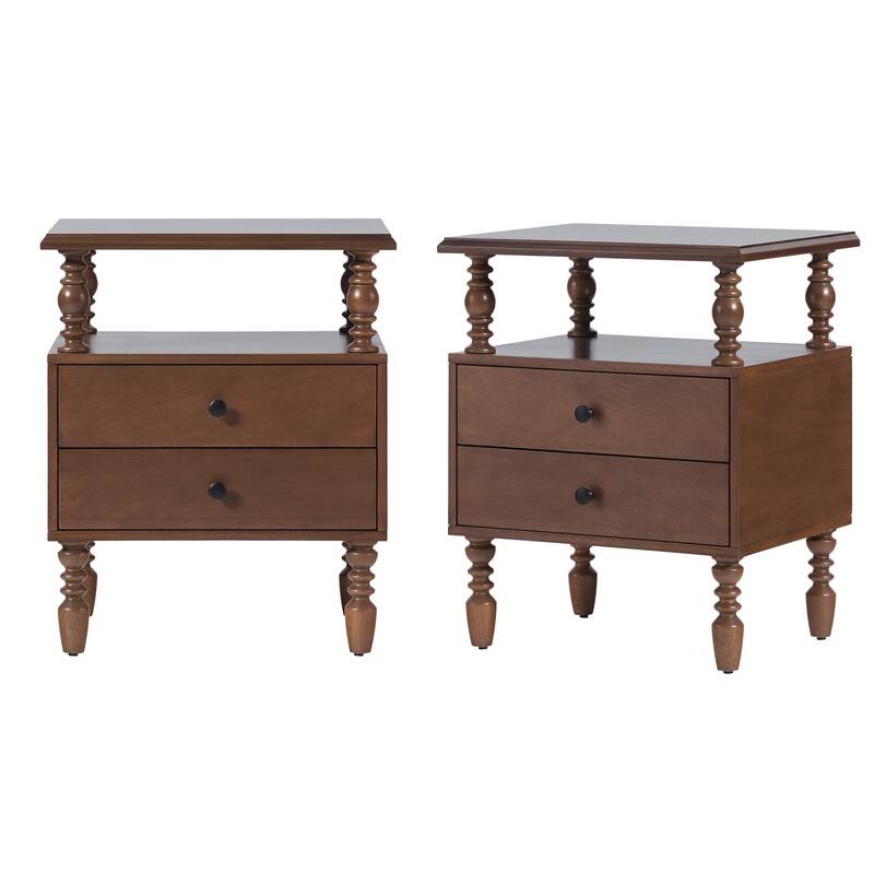 Walker Edison Easy Assembly Solid Wood 2-Drawer Nightstand (Set of 2)