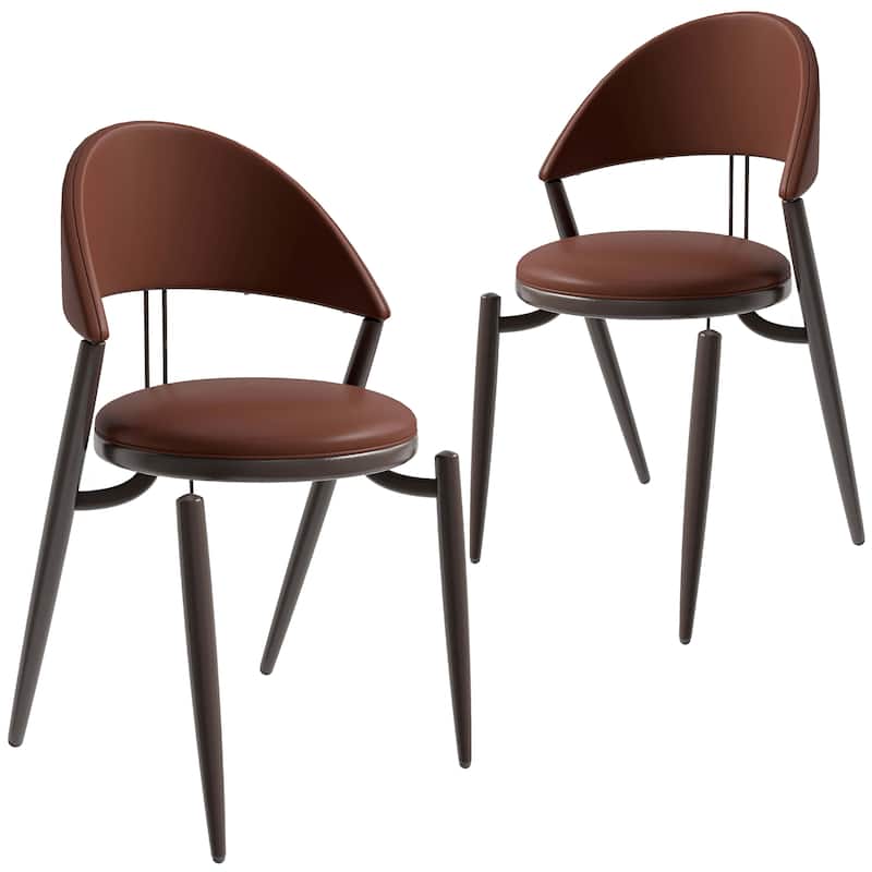 Venice Upholstered Leather Dining Chair (Set of 2) Open Back Accent Side Chair with Iron Legs - Dark Brown