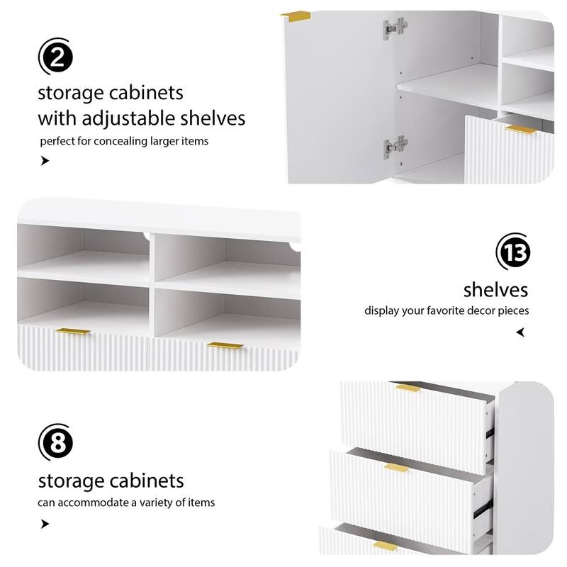 Modern 4-piece Multifunctional TV Stand Media Storage Cabinet with Fluted Line Surface and Cabinets