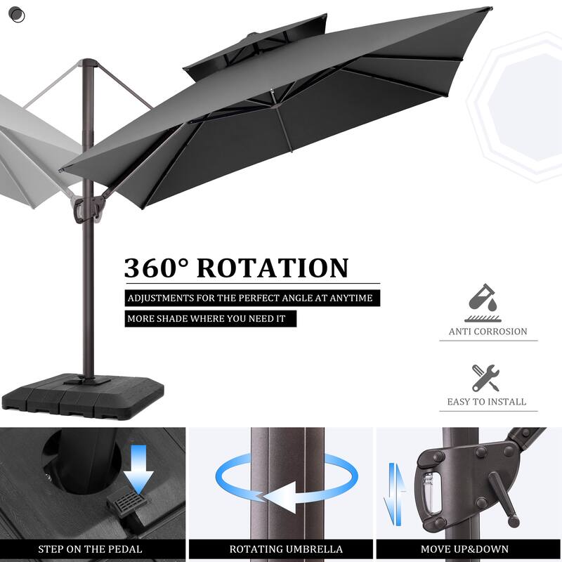 Pellebant 10 ft Square Patio Cantilever-Offset Umbrella with Base