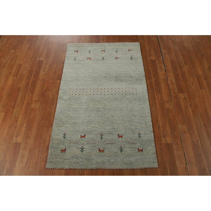 Hand Knotted Oriental 100% Wool Carpet Tribal Animal Pictorial Green Gabbeh Area Rug - 5' 0'' X 3' 0''