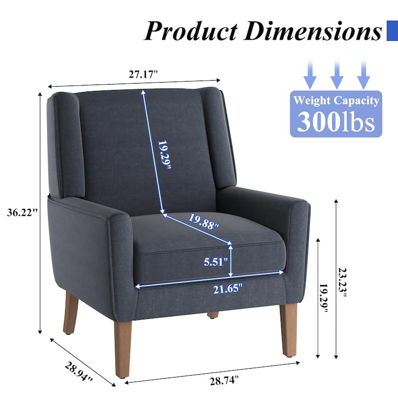 Mid-Century Linen Wing Chair - Tailored Channel Tufting & Walnut Tapered Legs, Compact Accent for Reading Nooks