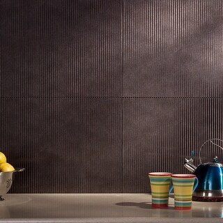 Fasade Rib Decorative Vinyl 18in x 24in Backsplash Panel in Smoked ...