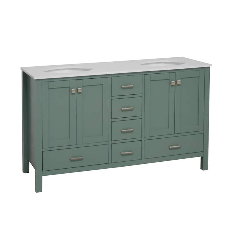 KitchenBathCollection Horizon 60" Double Bathroom Vanity with Engineered White Top