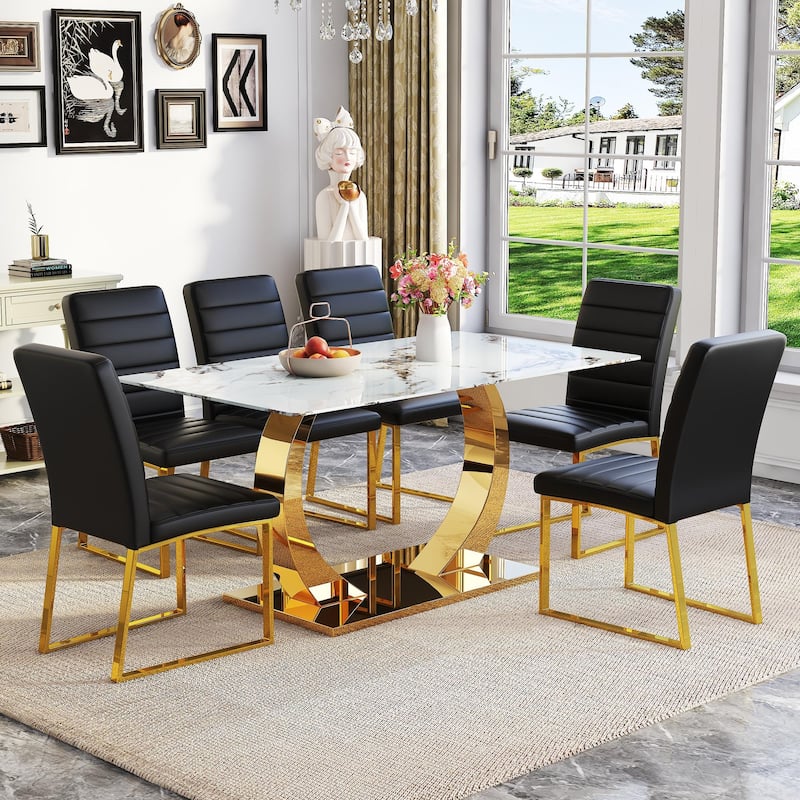 5-Piece Modern Tempered Glass Dining Table Set, 63-Inch Dining Table with 4 Minimalist Style Chairs