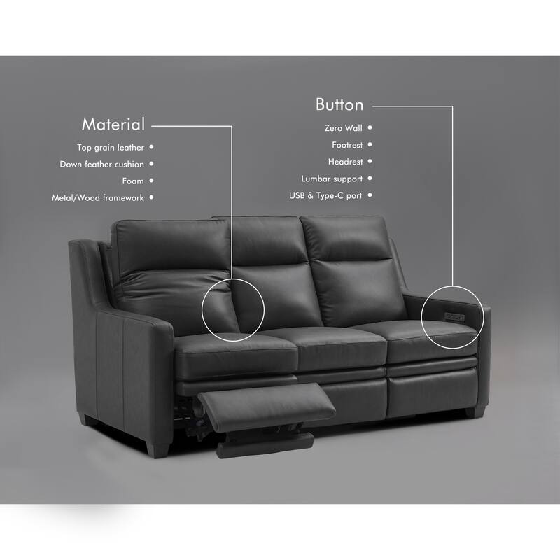 Genuine Leather Recliner Sofa 78" Triple-Motor Power Zero-Wall Reclining 3-Seat Sofa with USB&USB-C Port